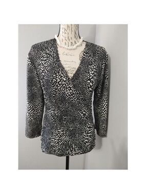 Women's Giorgio Fiorlini Collection Blouse M Black White Scrunch no iron